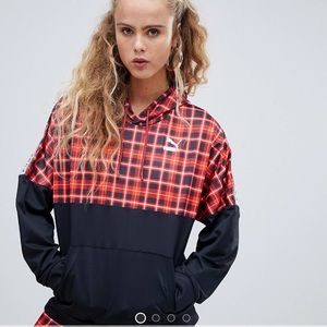 Puma exclusive recycled polyester red check hoodie